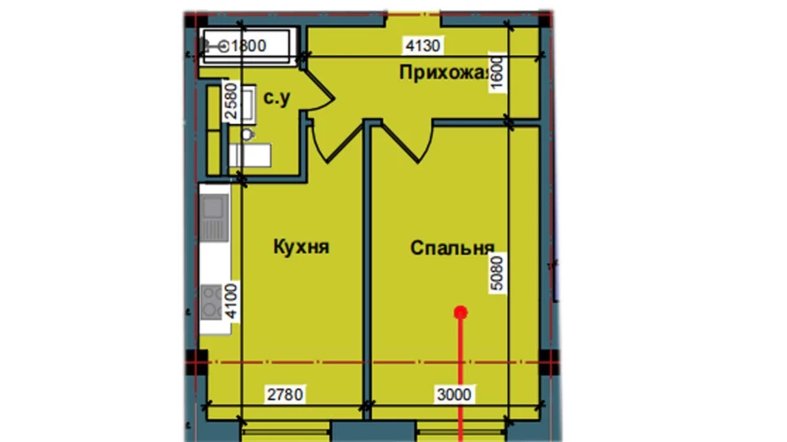 1-комнатная квартира 40 м²  1/1 этаж