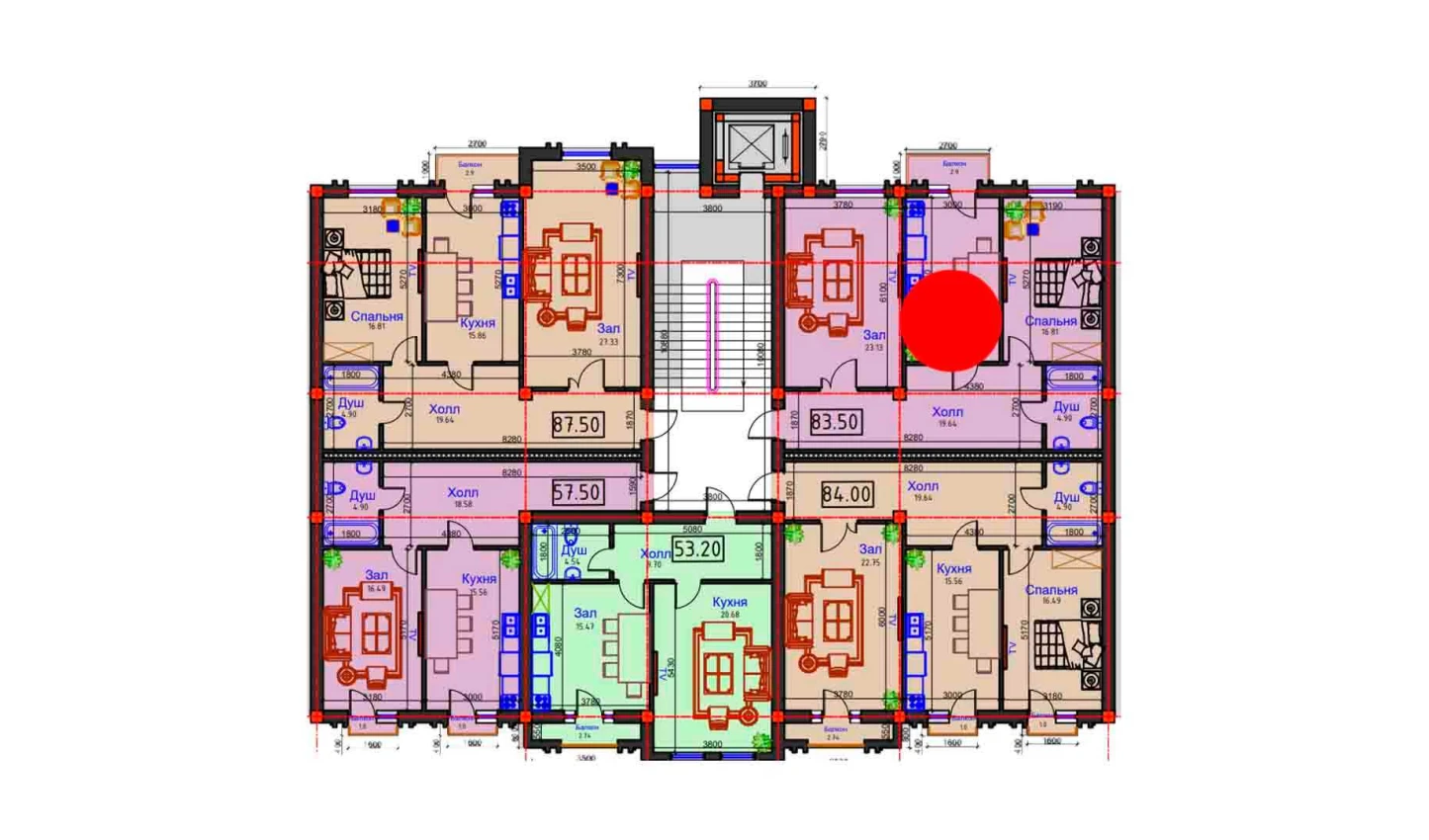 2-xonali xonadon 83.5 m²  3/3 qavat