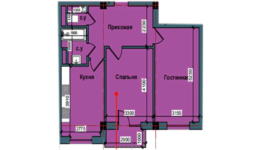 2-комнатная квартира 62.8 м²  3/3 этаж