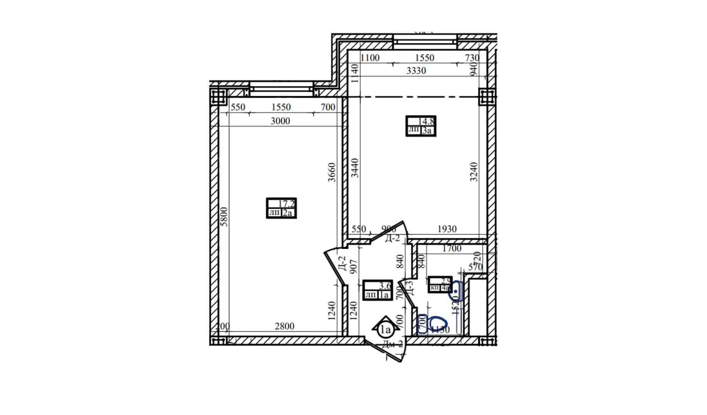 1-комнатная квартира 39.3 м²  1/1 этаж