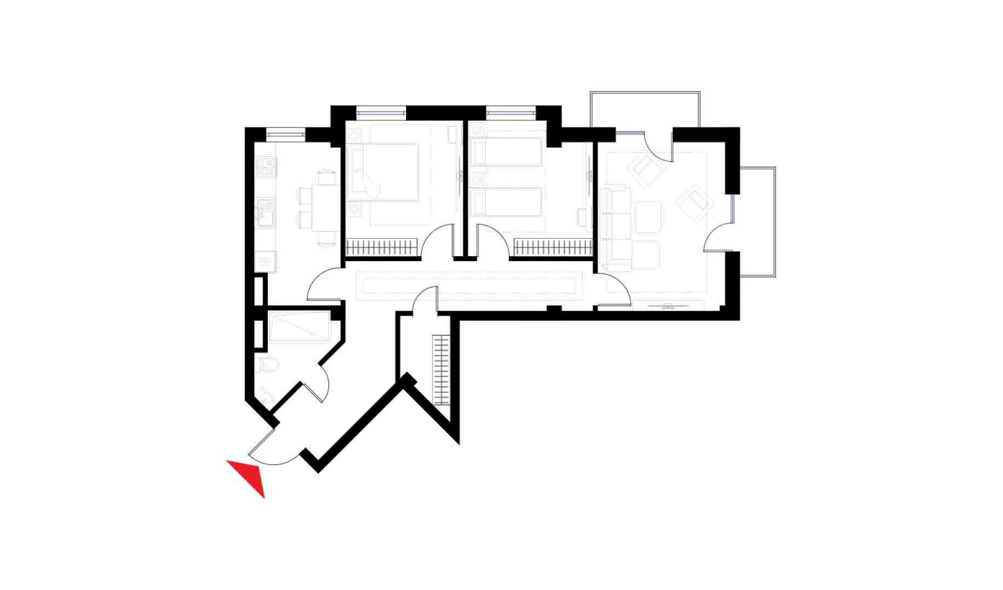 3-xonali xonadon 80.5 m²  5/5 qavat