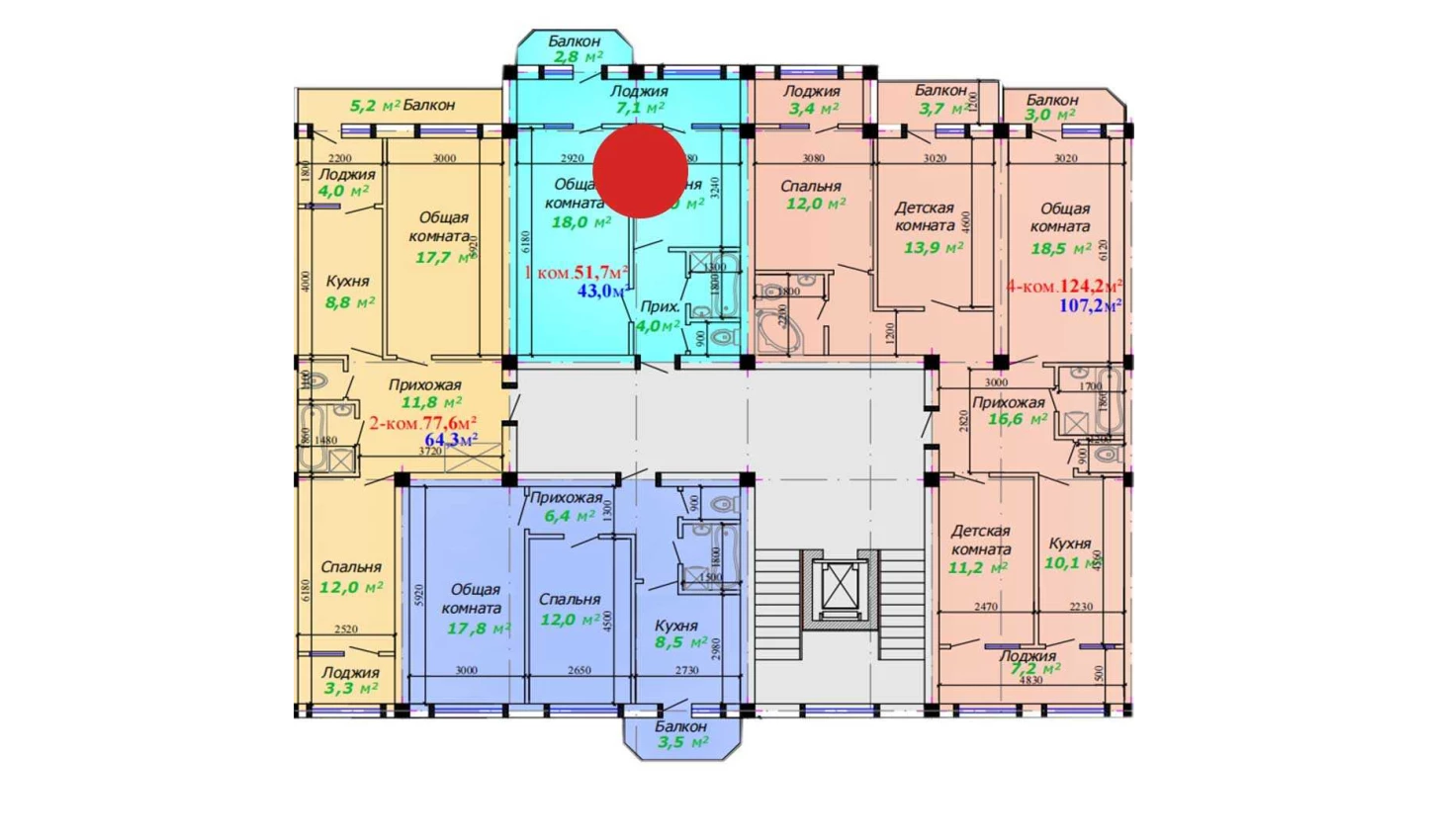 1-xonali xonadon 51.7 m²  2/2 qavat