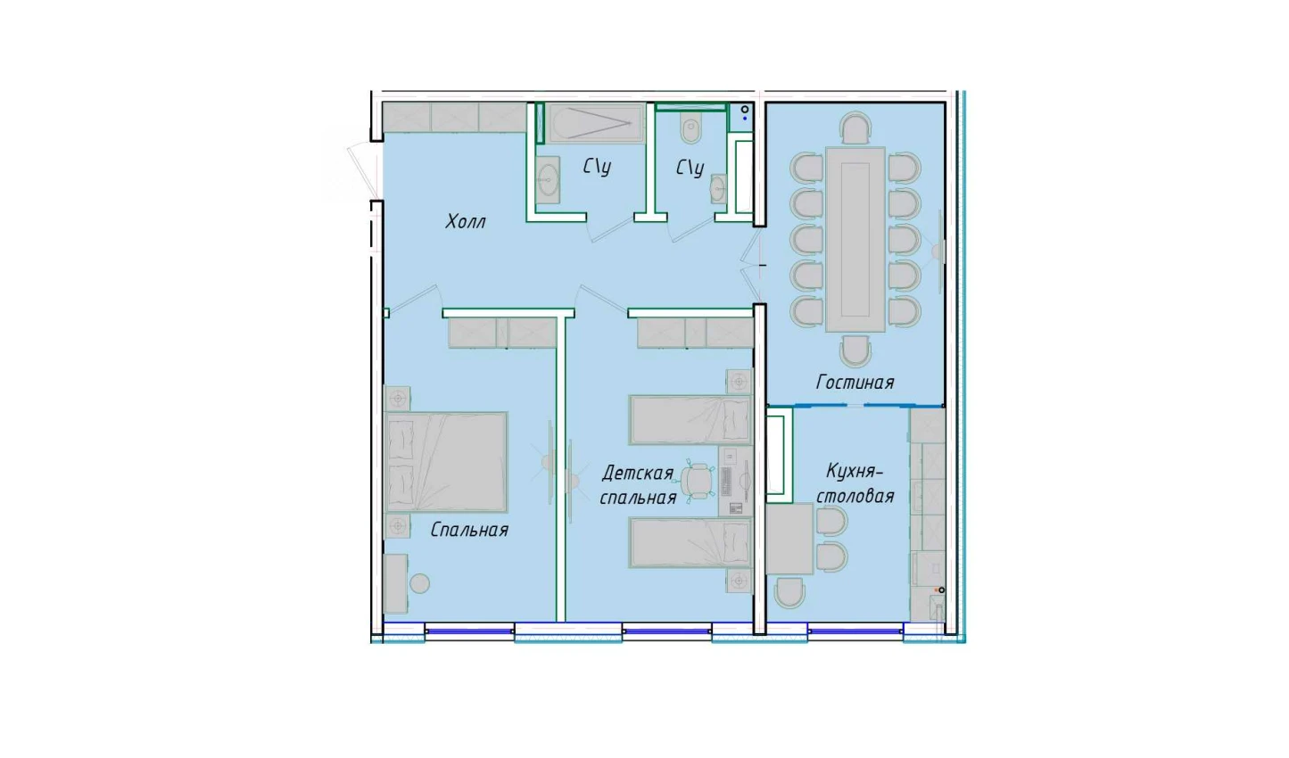 3-комнатная квартира 76.66 м²  1/1 этаж