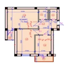 2-комн. квартира 71.6 м²  6/6 этаж