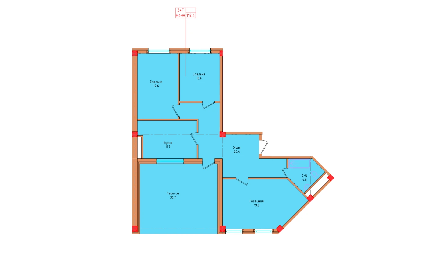 3-xonali xonadon 91.93 m²  8/8 qavat