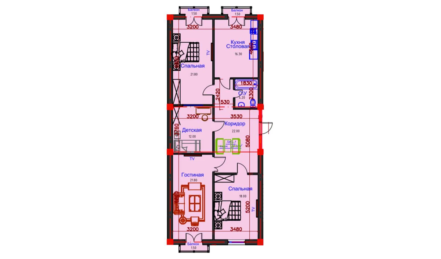 6-xonali xonadon 120.5 m²  9/9 qavat