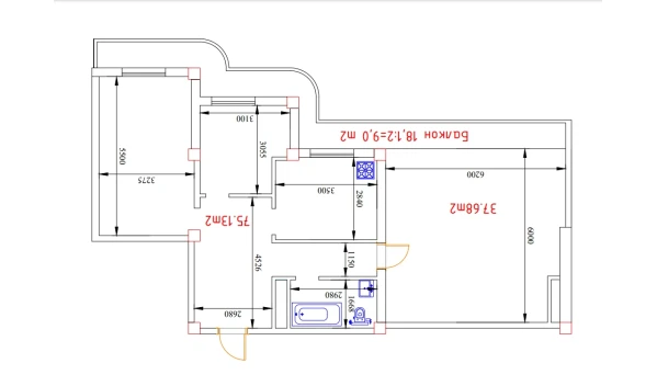 2-xonali xonadon 75.13 m²  13/13 qavat | MEGAPOLIS Б2 Turar-joy majmuasi