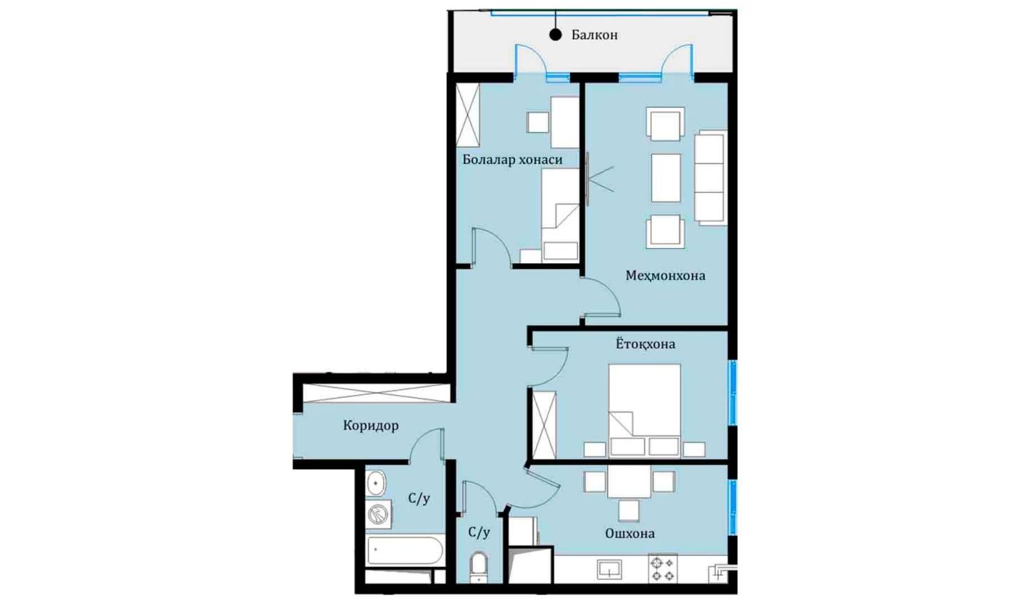 3-комнатная квартира 69.07 м²  11/11 этаж