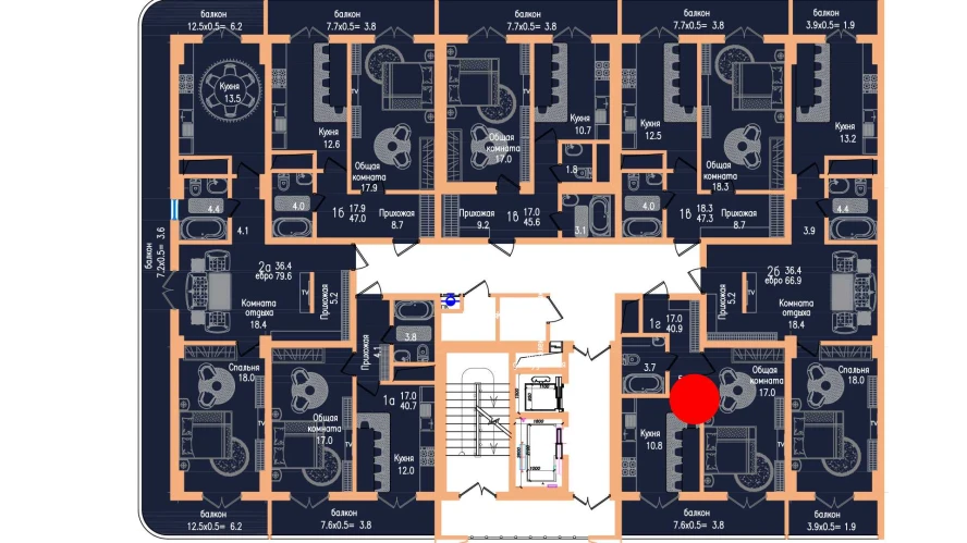 1-xonali xonadon 40.9 m²  14/14 qavat