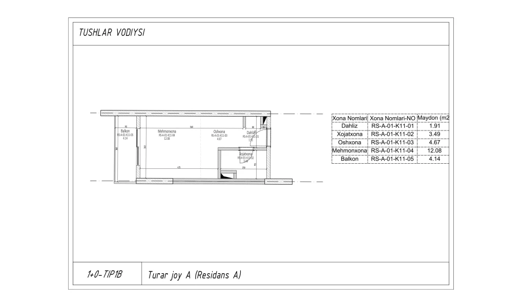 1-xonali xonadon 23.392 m²  3/3 qavat