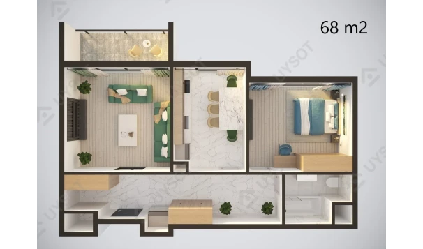 2-xonali xonadon 68 m²  1/12 qavat | MODERN SERGELI Turar-joy majmuasi