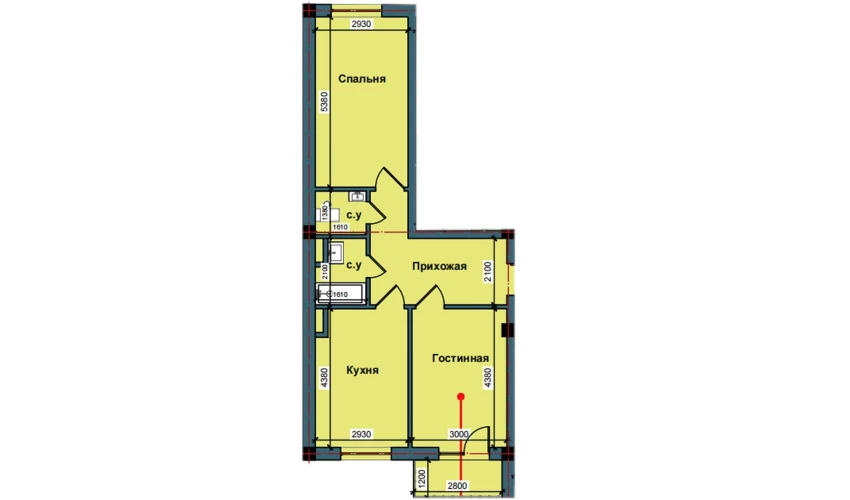 2-xonali xonadon 62.8 m²  4/9 qavat | NUR BARAKA Turar-joy majmuasi