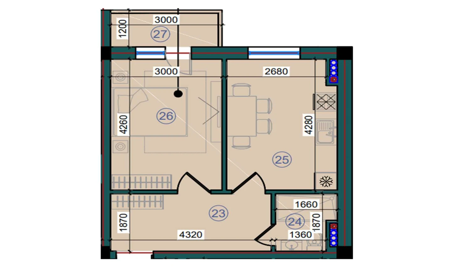 2-комнатная квартира 41.7 м²  2/2 этаж