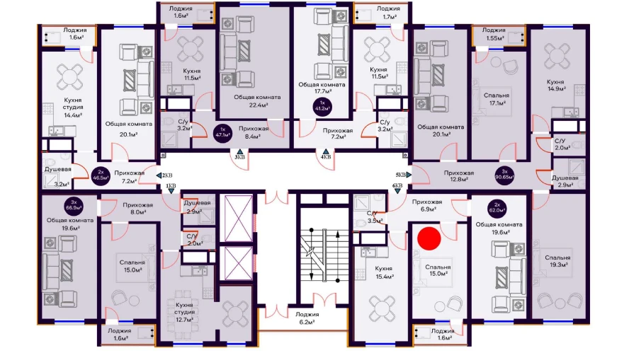 2-комнатная квартира 62 м²  12/12 этаж