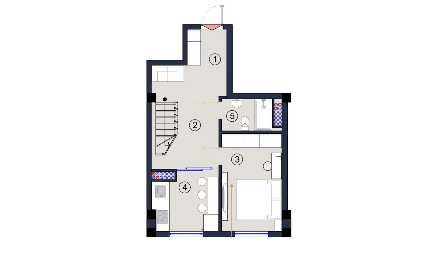 1-xonali xonadon 41.5 m²  1/1 qavat