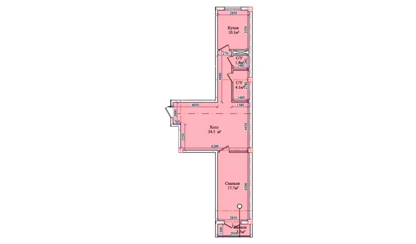 2-комнатная квартира 70.6 м²  5/9 этаж | Жилой комплекс CHIRCHIQ CITY