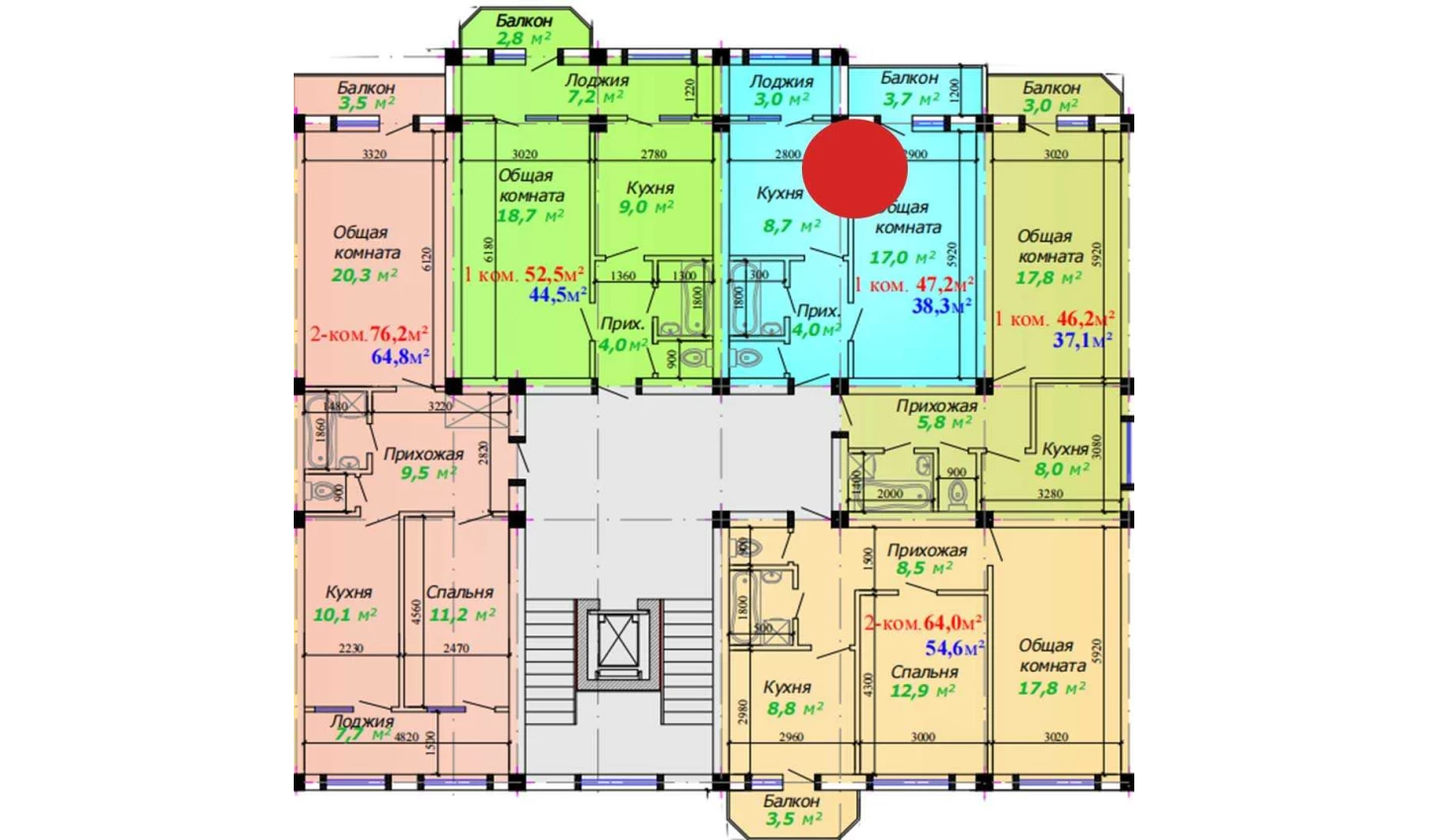 1-комнатная квартира 47.2 м²  7/7 этаж