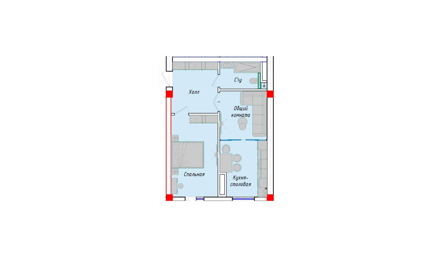 2-комнатная квартира 49.6 м²  1/1 этаж