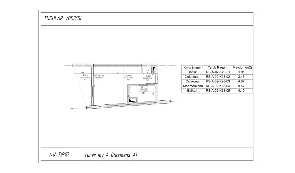 1-xonali xonadon 20.81 m²  4/4 qavat