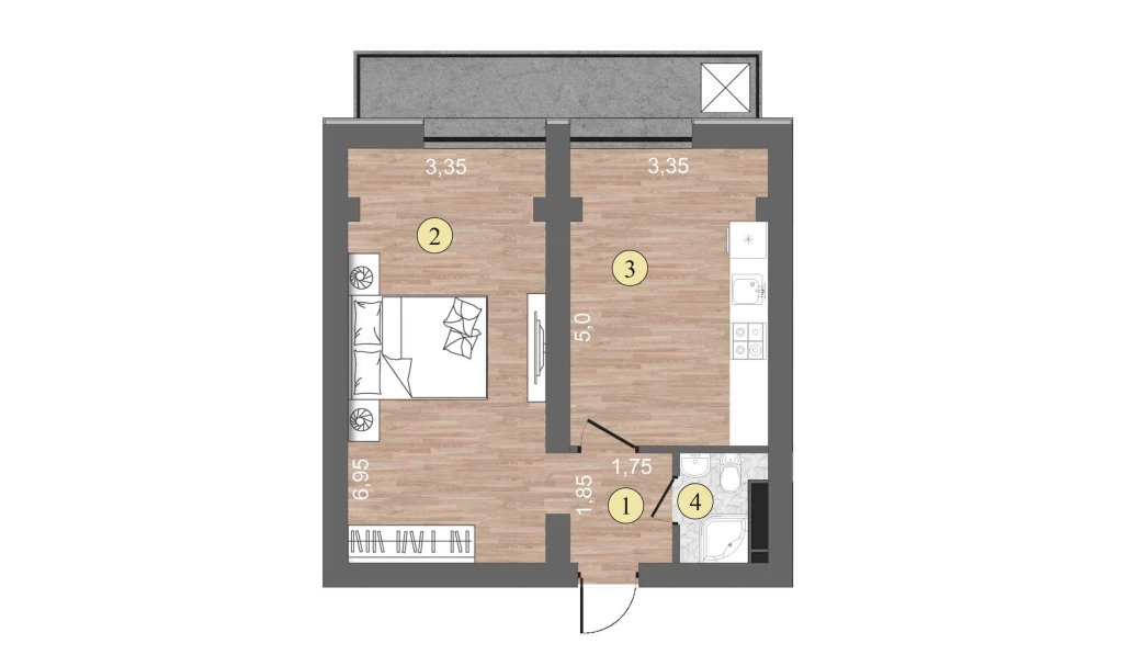 2-xonali xonadon 45 m²  2/2 qavat