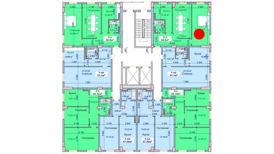 2-xonali xonadon 62.9 m²  1/1 qavat