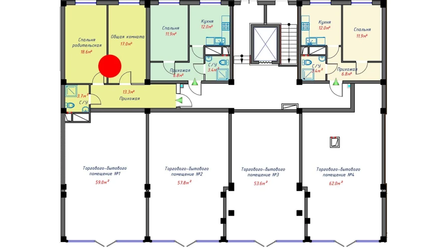 1-комнатная квартира 34.1 м²  0/0 этаж