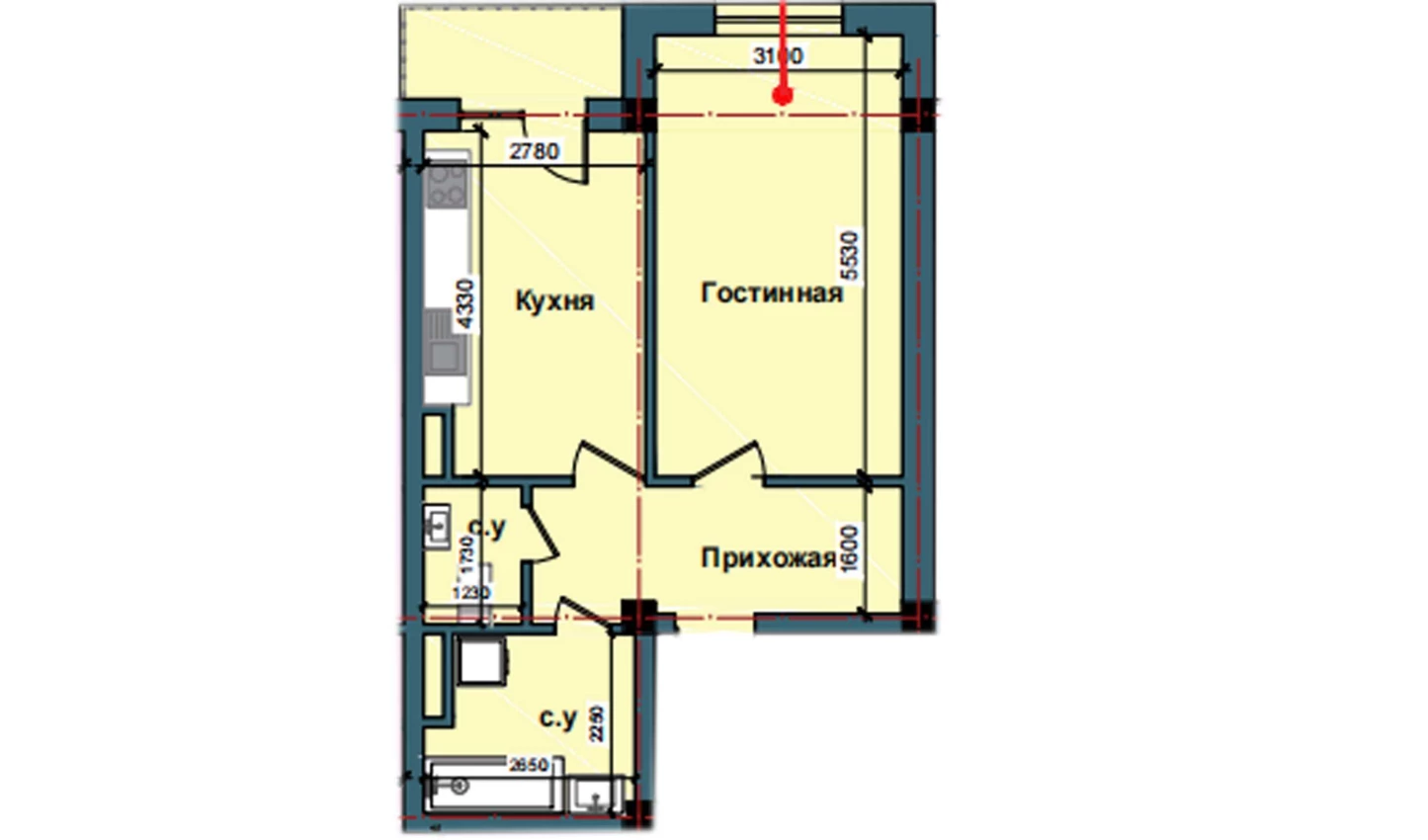 1-комнатная квартира 49.8 м²  11/11 этаж