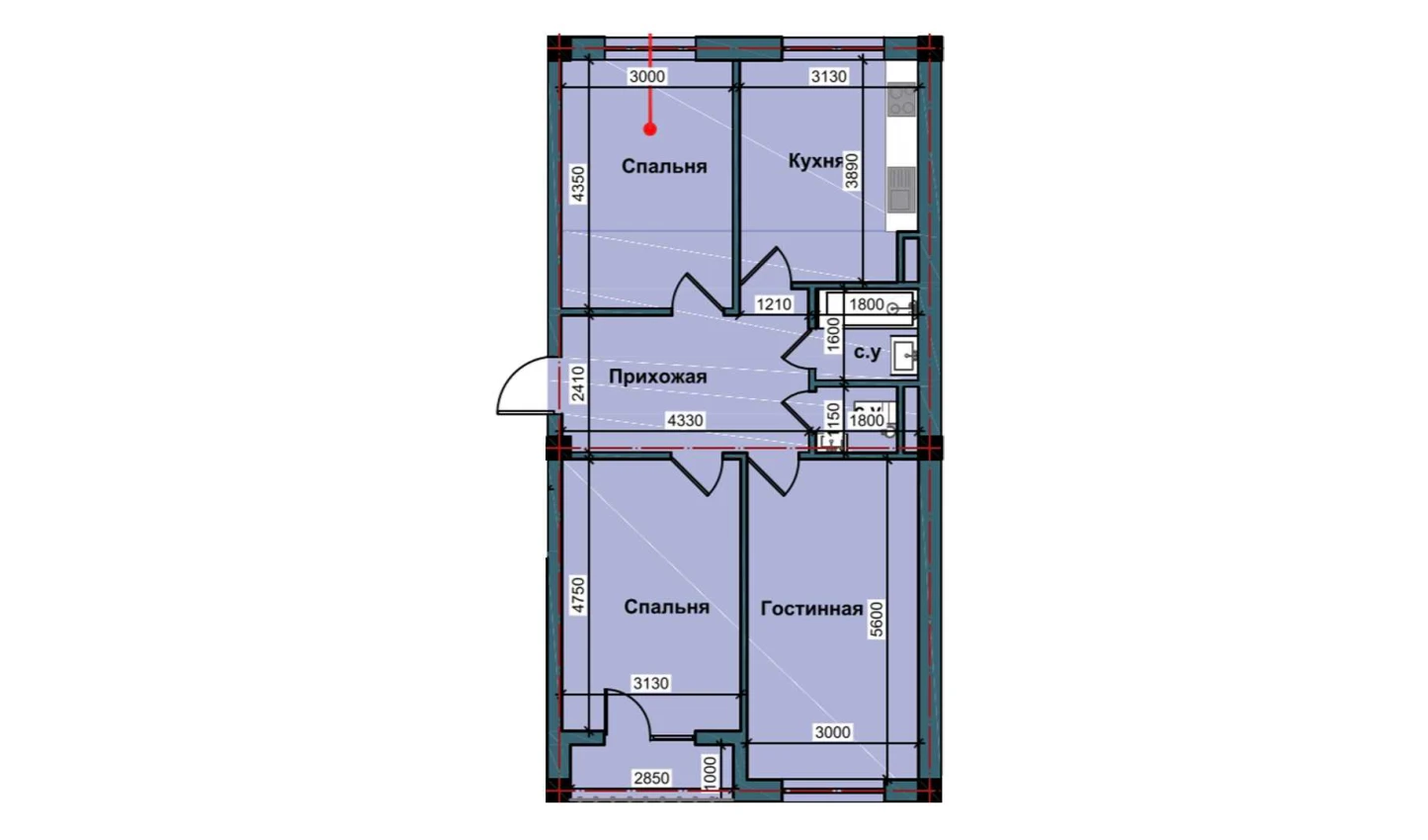 3-комнатная квартира 79.4 м²  2/2 этаж