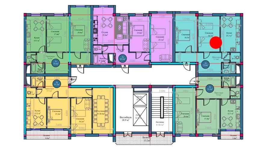 2-xonali xonadon 72.6 m²  9/9 qavat