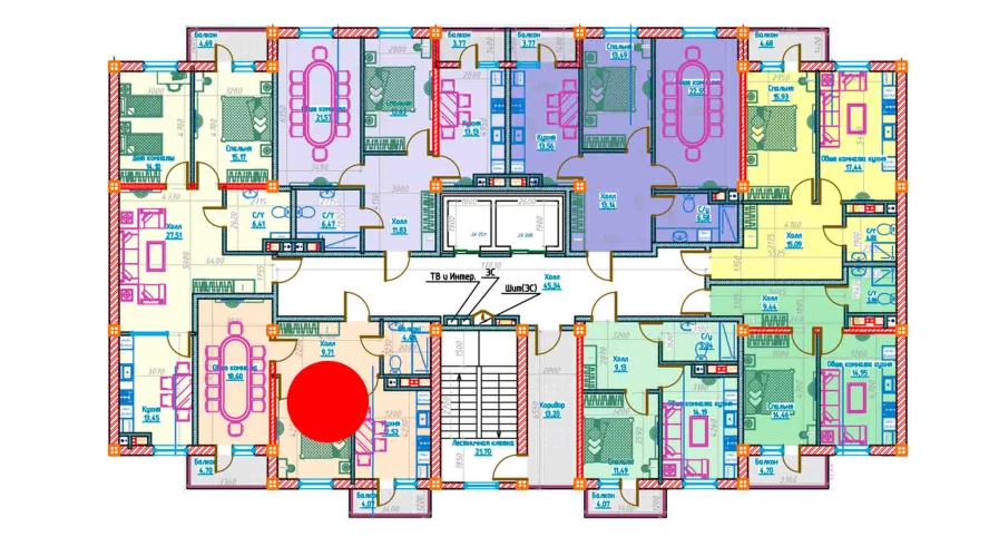 2-комнатная квартира 58.61 м²  3/3 этаж