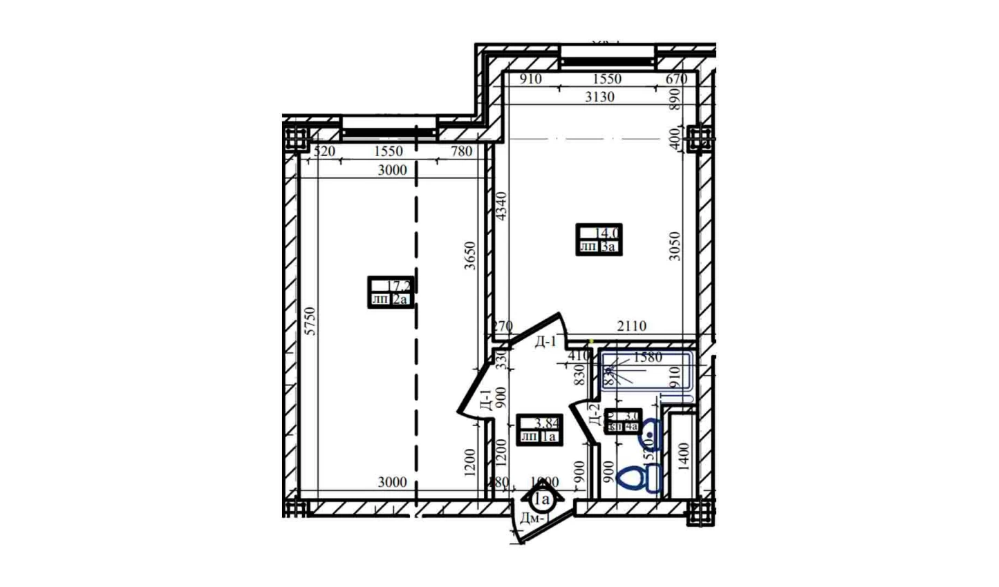 1-комнатная квартира 39 м²  8/8 этаж