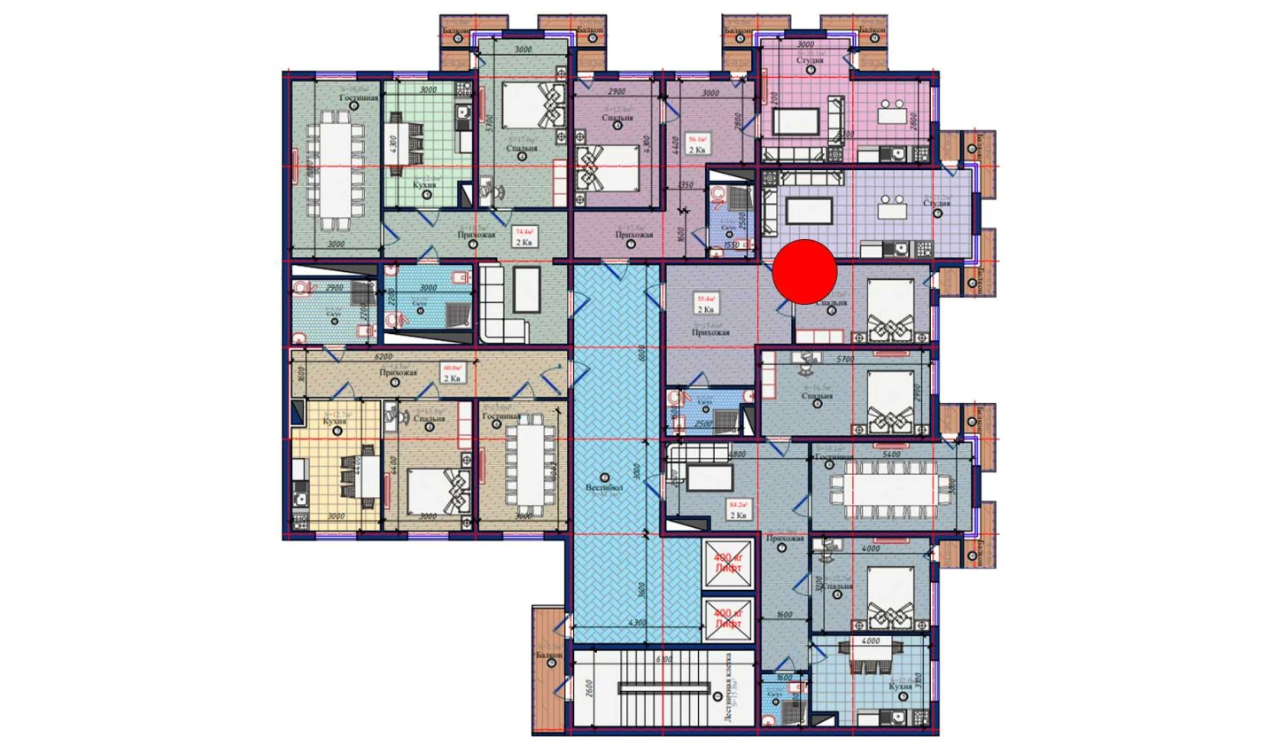 2-комнатная квартира 55.4 м²  3/3 этаж