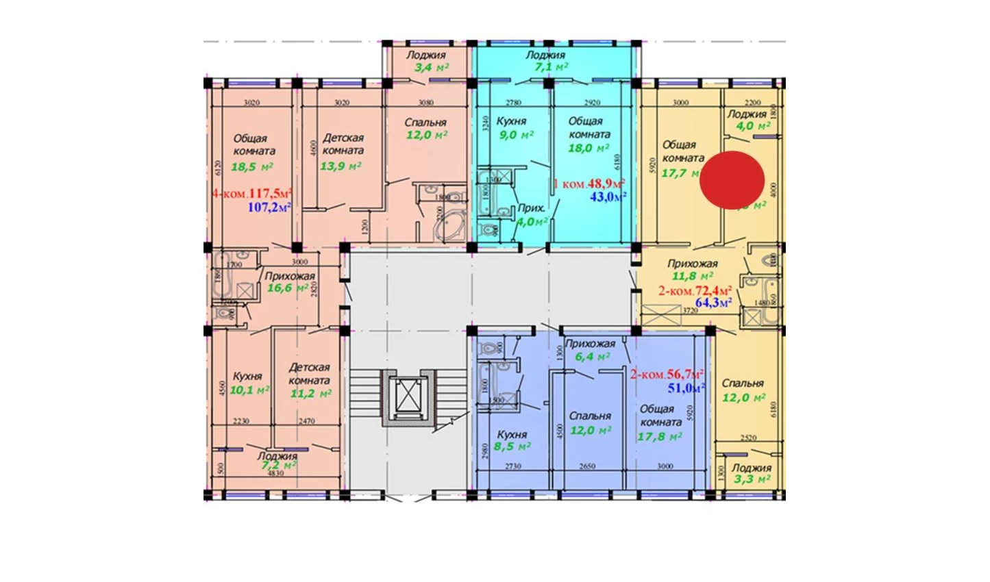 2-xonali xonadon 72.4 m²  1/1 qavat