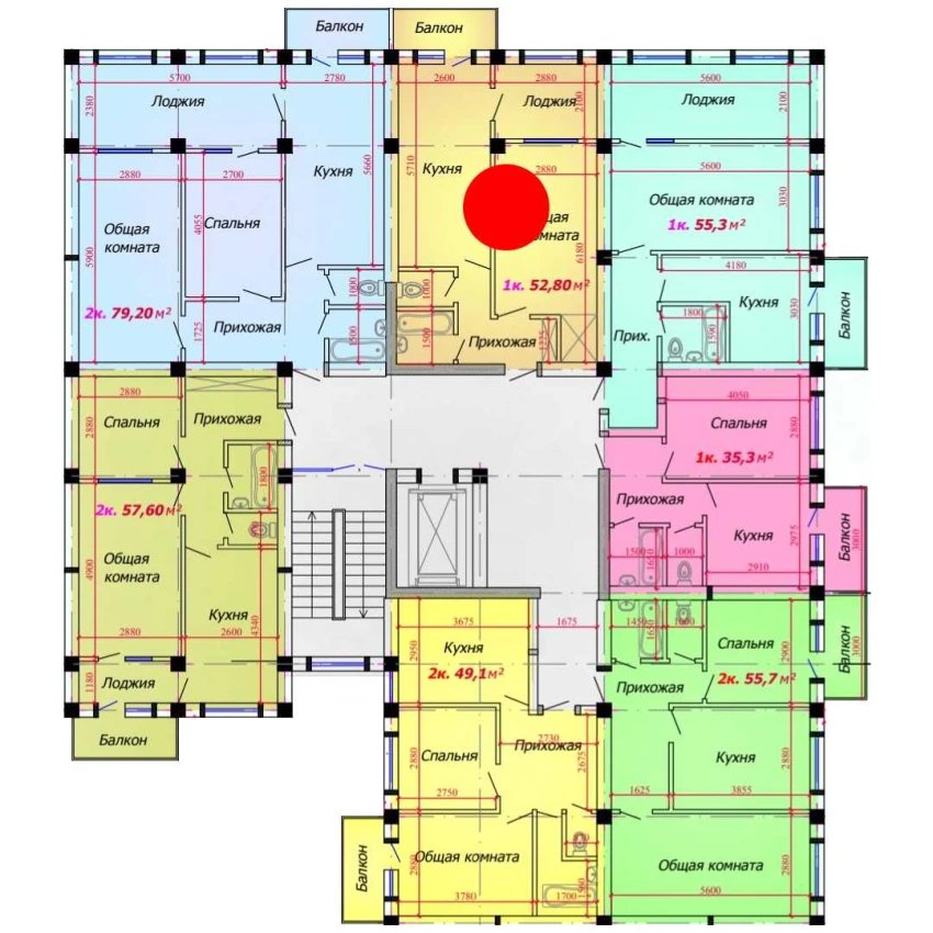 1-xonali xonadon 52.8 m²  5/9 qavat | VATAN Turar-joy majmuasi