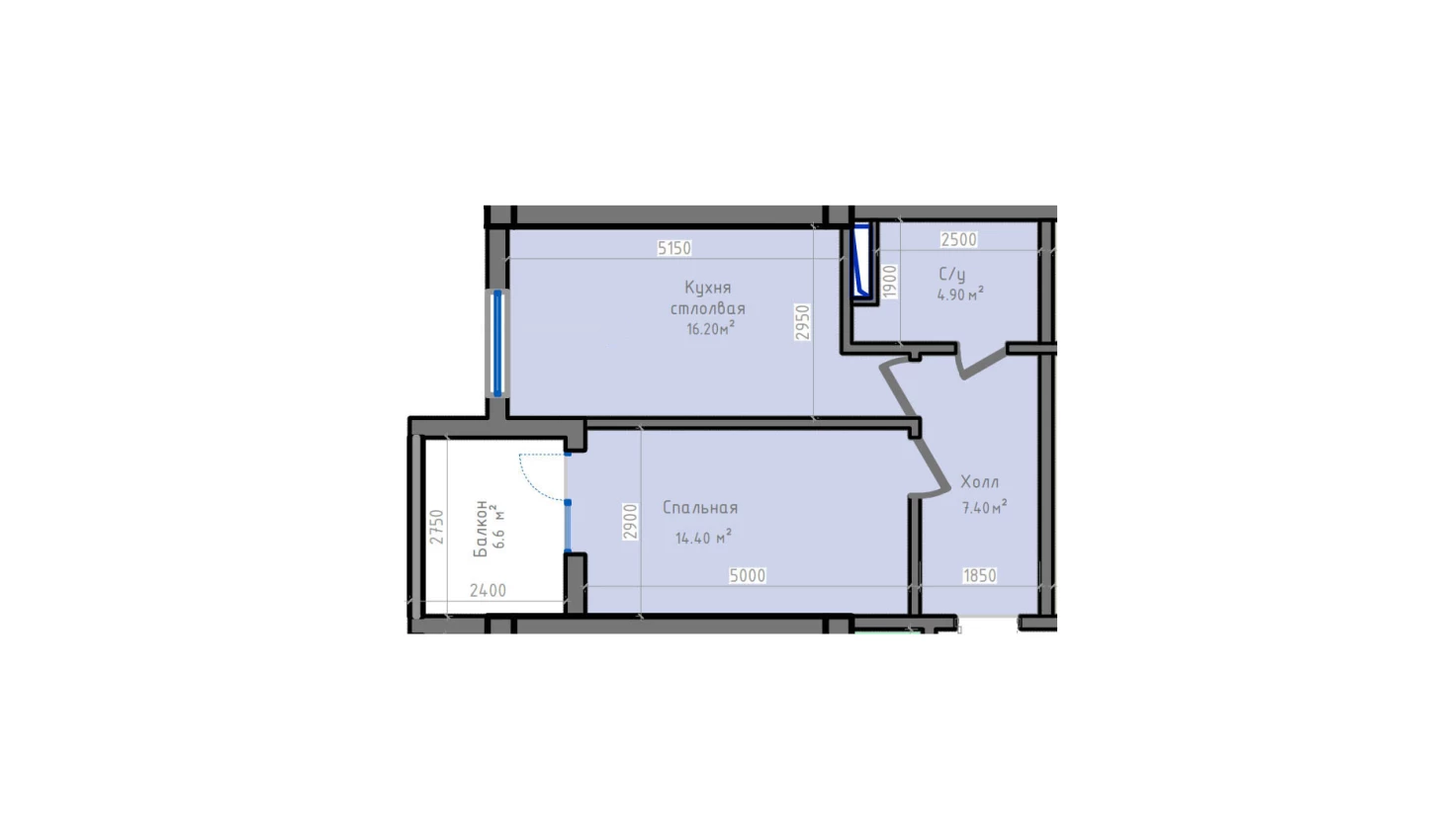 1-комнатная квартира 46 м²  6/6 этаж