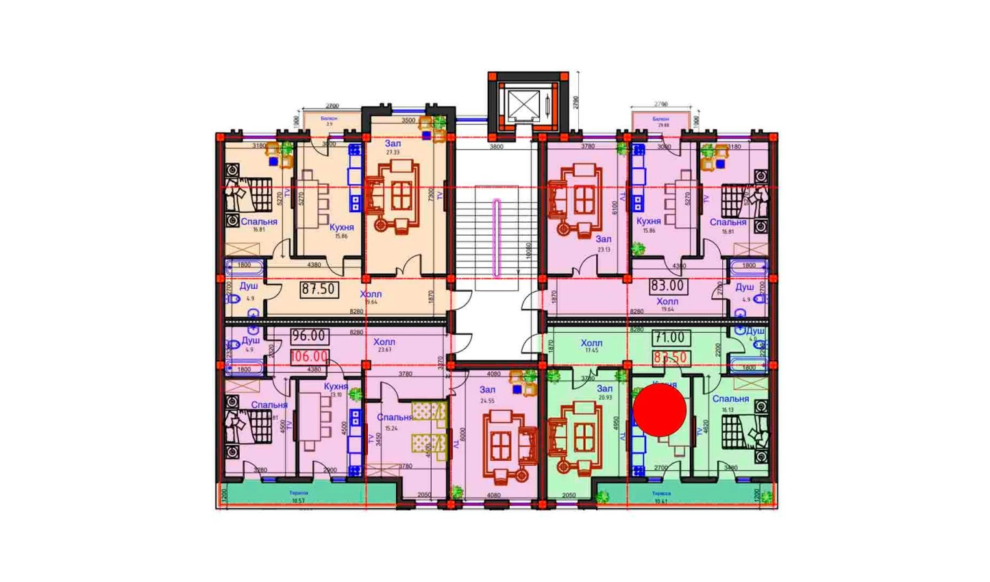 2-комнатная квартира 83.5 м²  9/9 этаж