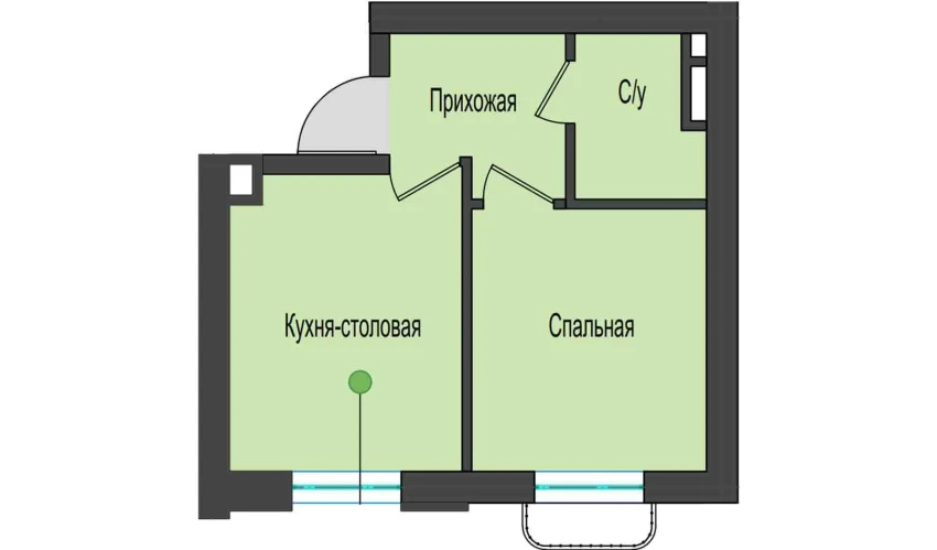 1-комнатная квартира 29 м²  3/3 этаж