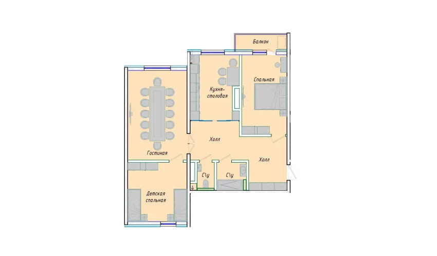 3-xonali xonadon 91.42 m²  12/12 qavat | SERGELI CITY Turar-joy majmuasi