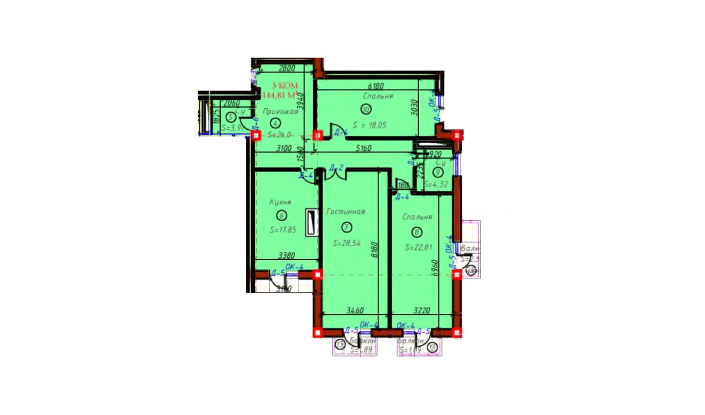 3-xonali xonadon 144.81 m²  7/7 qavat