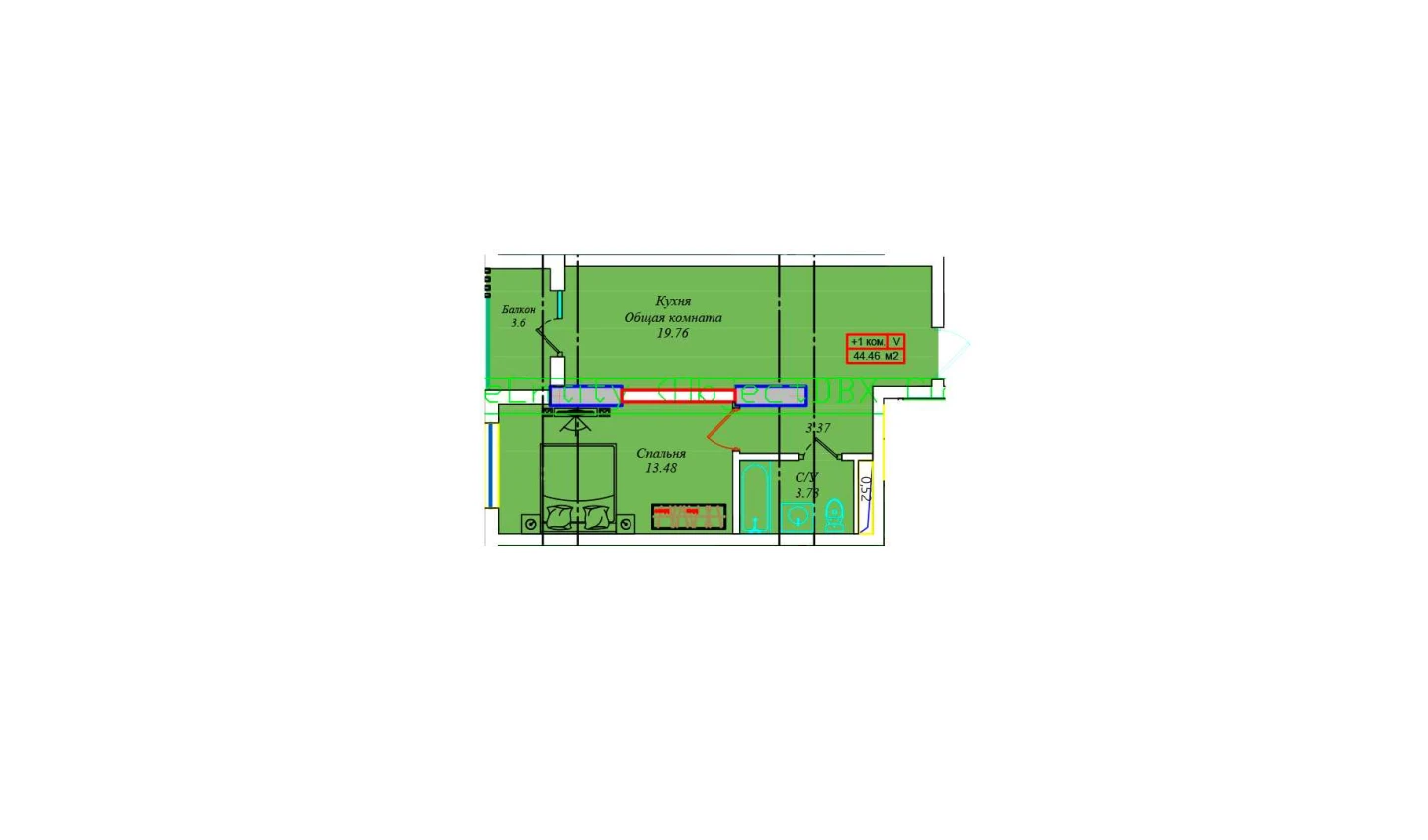 1-комнатная квартира 44.2 м²  15/15 этаж