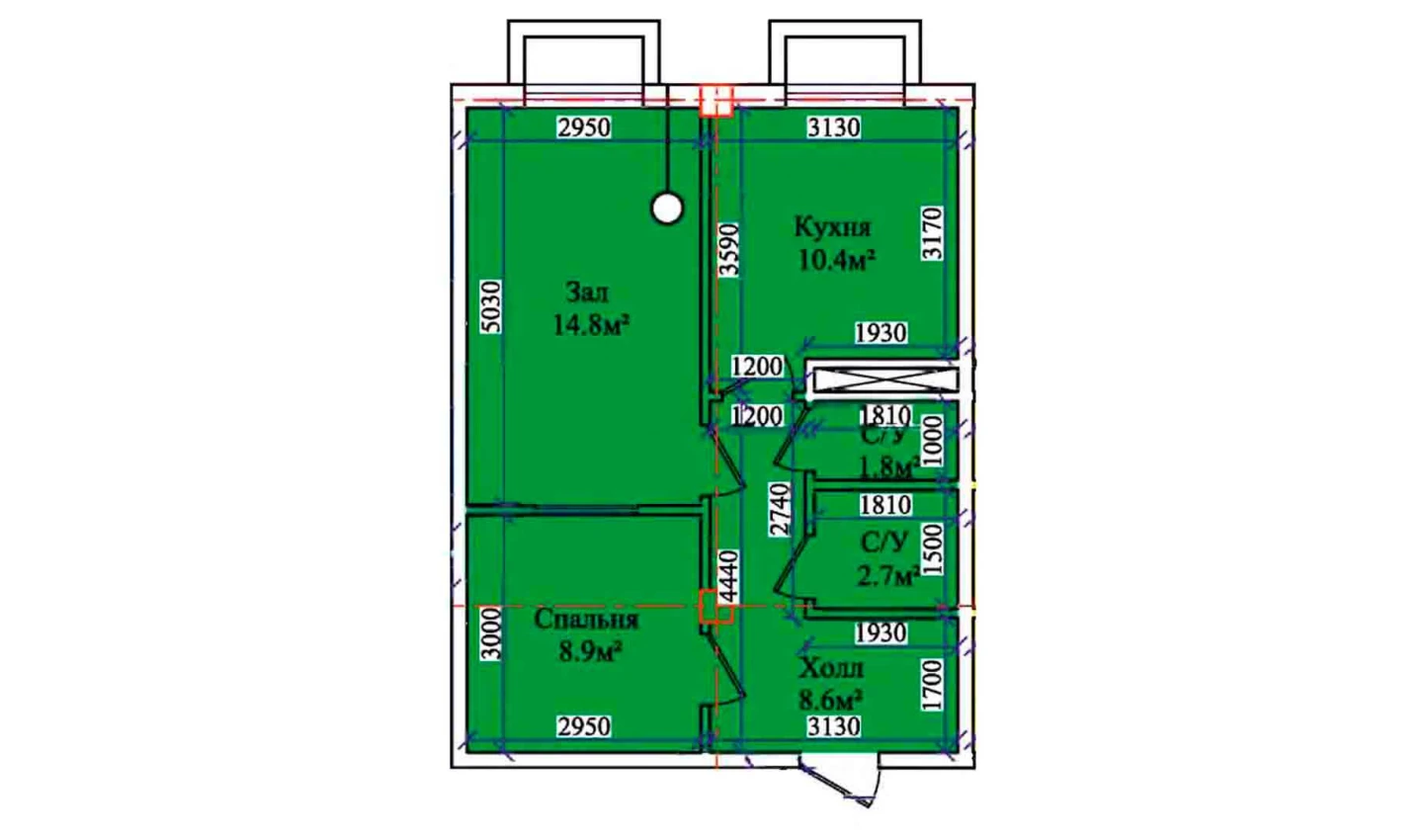 2-xonali xonadon 49.4 m²  1/1 qavat