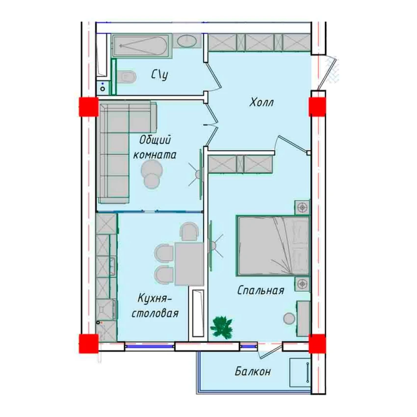 2-xonali xonadon 55.83 m²  12/12 qavat | SERGELI CITY Turar-joy majmuasi