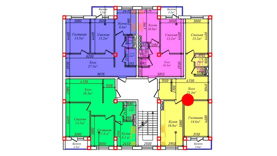 2-комнатная квартира 74.8 м²  3/3 этаж