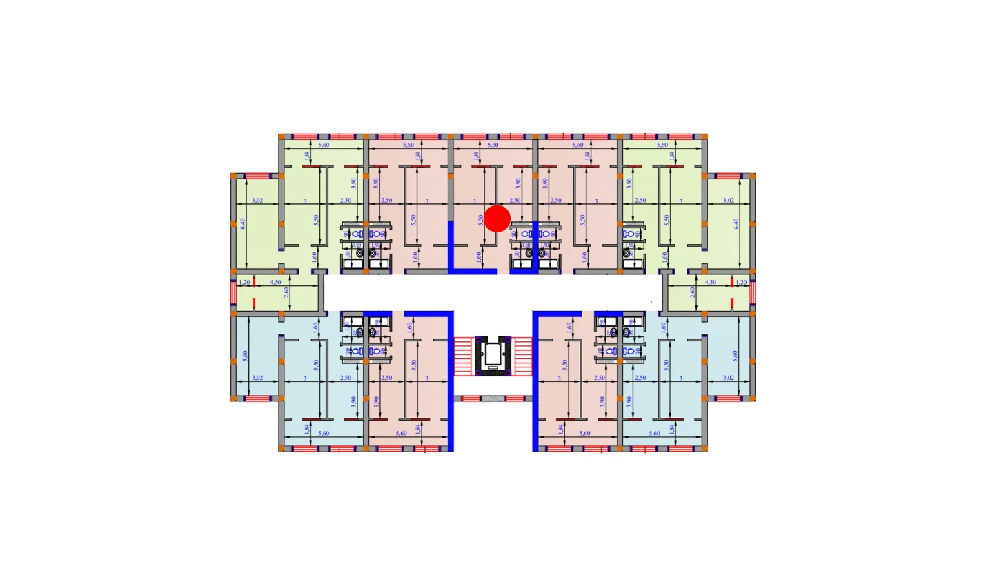 1-xonali xonadon 57.4 m²  6/6 qavat