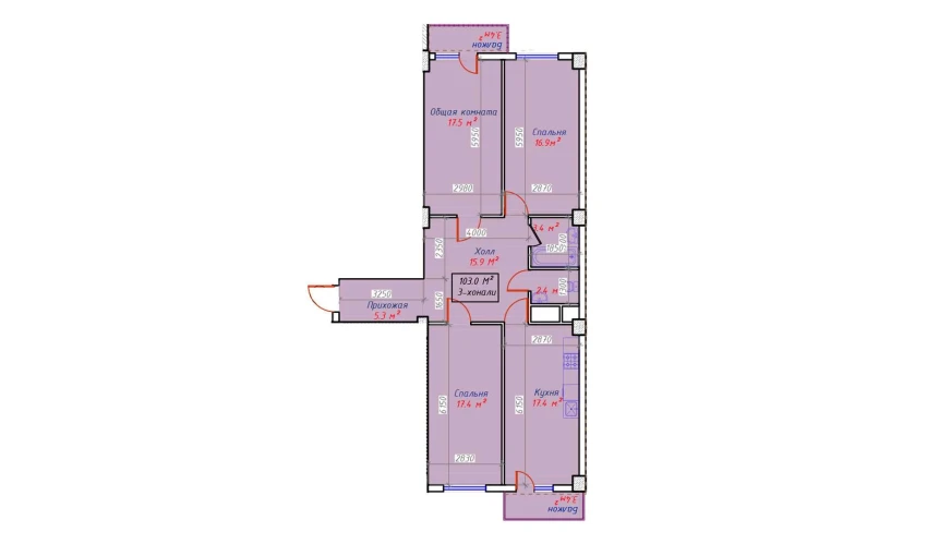 3-xonali xonadon 103 m²  8/16 qavat | Sam House (Qora Suv) Turar-joy majmuasi