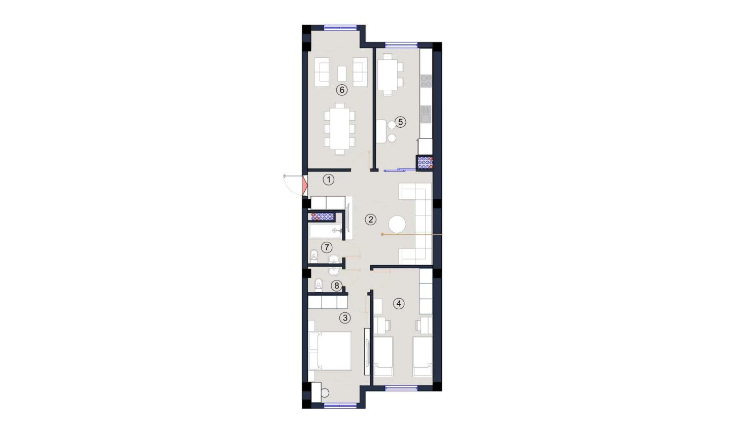 3-комнатная квартира 92.5 м²  1/1 этаж