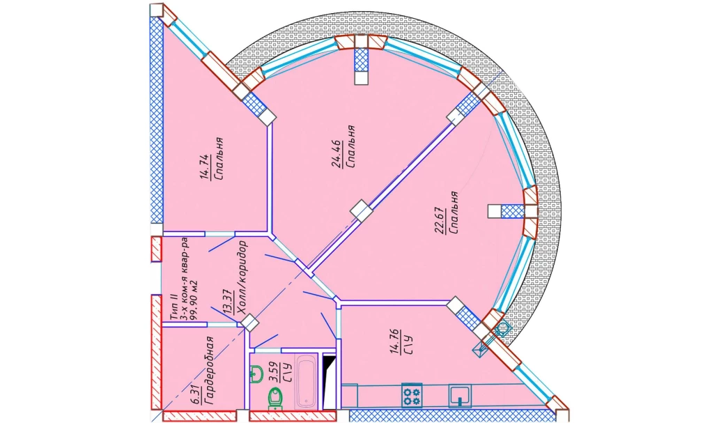 3-комн. квартира 99.9 м²  5/10 этаж | Жилой комплекс Samarqand Park Avenue