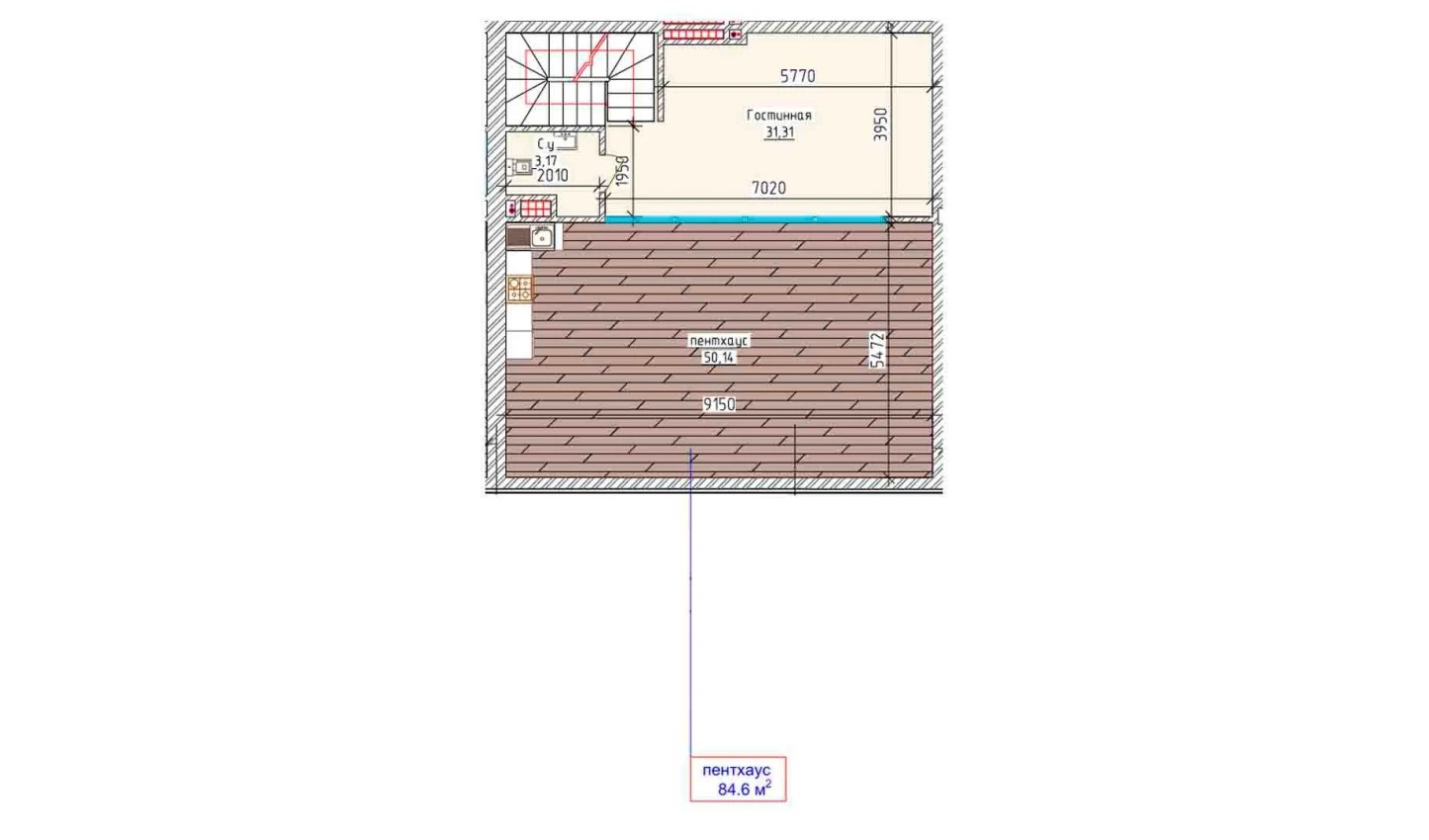 3-xonali xonadon 82.29 m²  9/9 qavat | Aero Town Turar-joy majmuasi