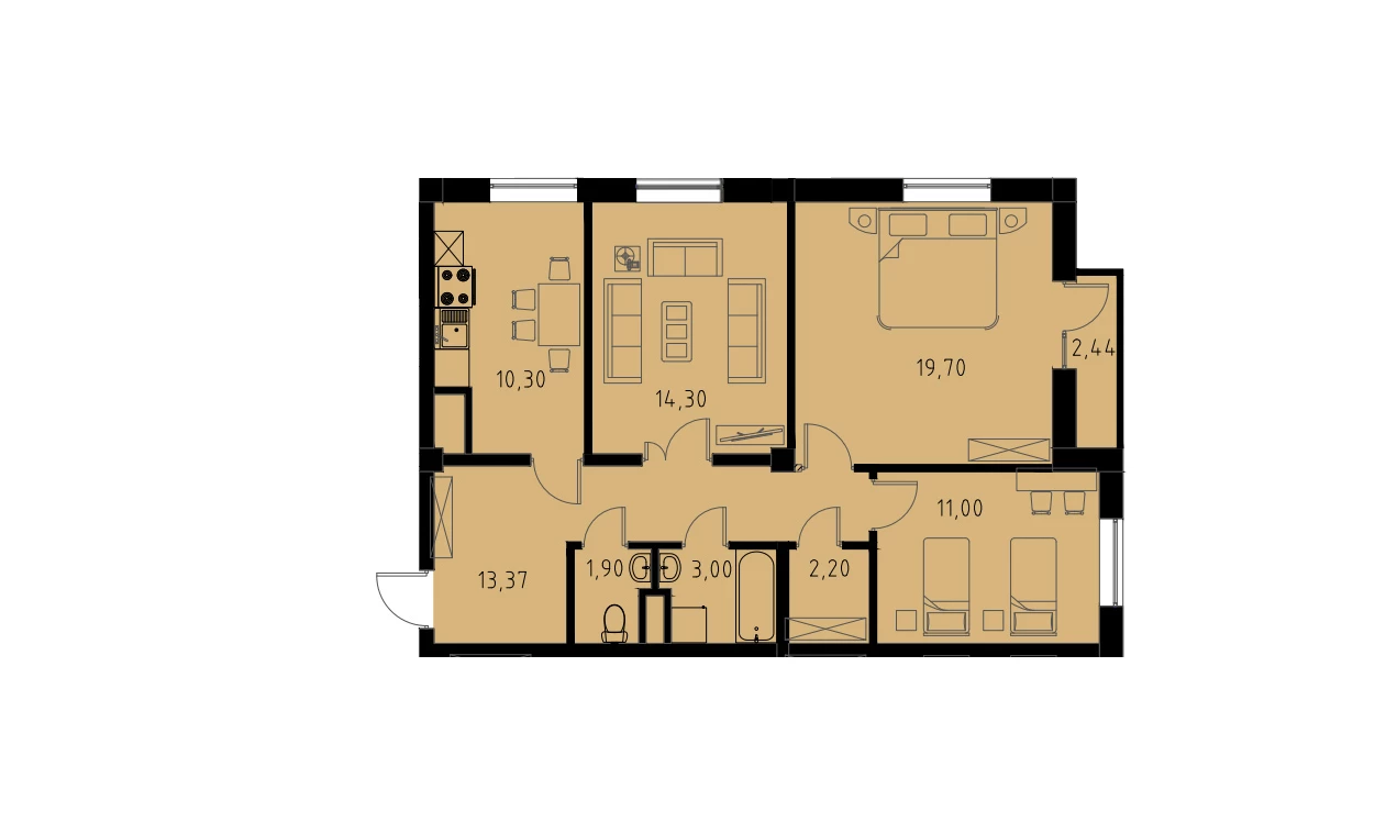 3-комнатная квартира 76.5 м²  2/2 этаж