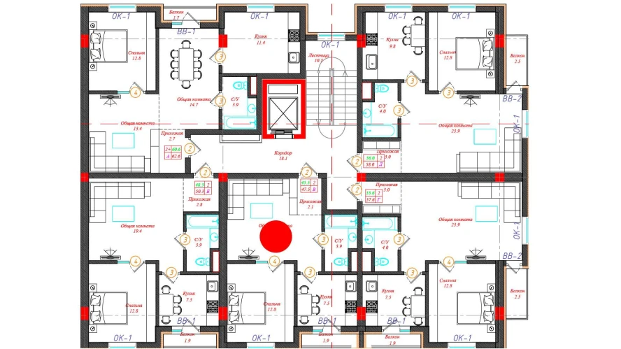 2-комн. квартира 47.5 м²  3/12 этаж | Жилой комплекс CHINARA PARK